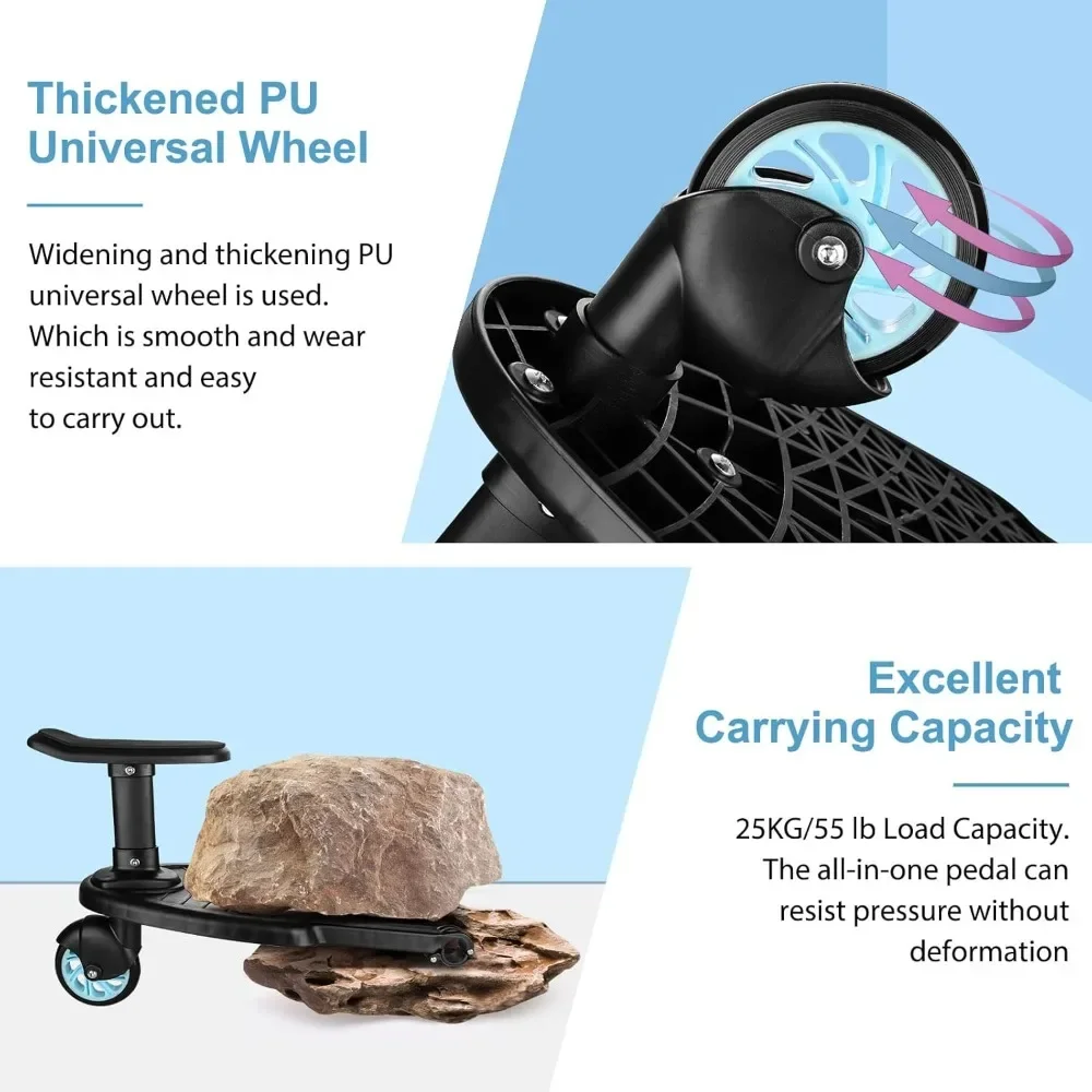 Wheeled Stroller Board with Seat, with Pushchairs Extra-Large Platform, Standing Pedal with Sitting Seat Stroller Accessory