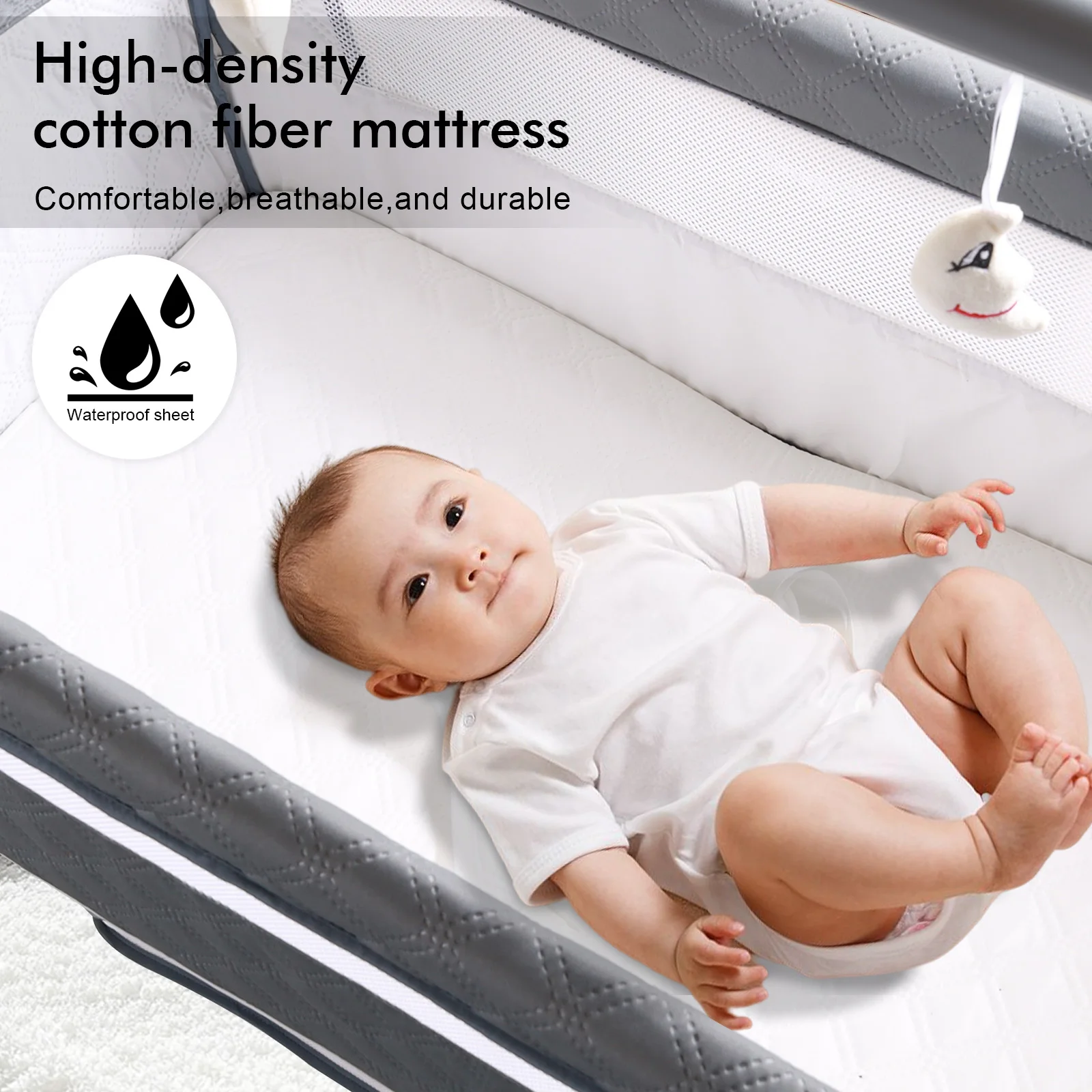 Multifunctional Electric Baby Cradle Bed, Portable Infant Side Sleeper Crib with Remote Control, Soothing Music, Toy Rack, Half-Covered Mosquito Net, Lockable Wheels and Breathable Window Screen