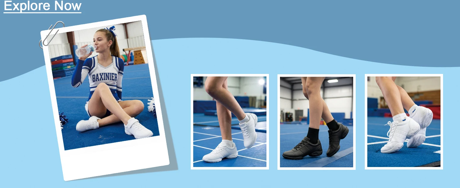 BAXINIER Youth Kids Cheerleading Shoes White Black Synthetic Leather Athletic Training Sneakers for Girls Boys Students Perforated Breathable Soft Cushioned Insole Non-Slip Rubber Sole Competition Shoes