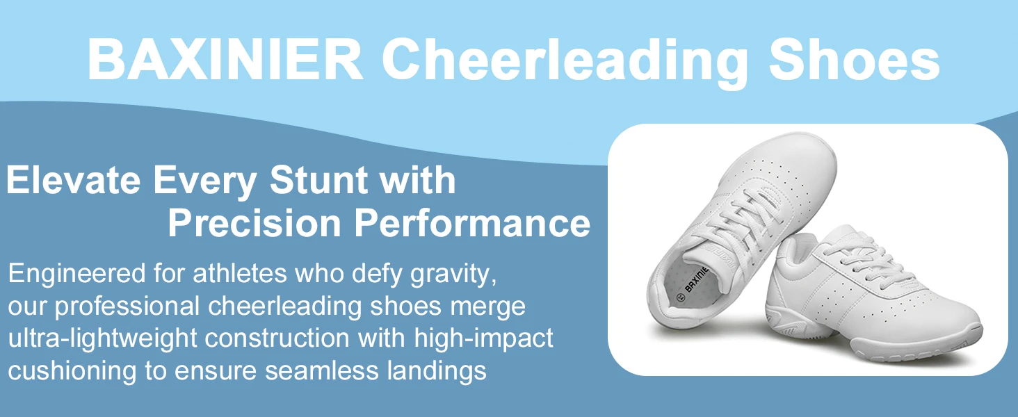 BAXINIER Youth Kids Cheerleading Shoes White Black Synthetic Leather Athletic Training Sneakers for Girls Boys Students Perforated Breathable Soft Cushioned Insole Non-Slip Rubber Sole Competition Shoes