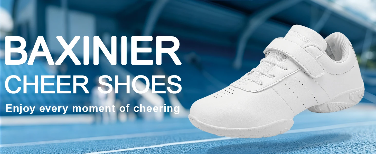 BAXINIER Youth Kids Cheerleading Shoes White Black Synthetic Leather Athletic Training Sneakers for Girls Boys Students Perforated Breathable Soft Cushioned Insole Non-Slip Rubber Sole Competition Shoes