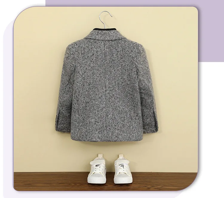 Kids Grey Curly Fleece Wool Blazer Double-Breasted Short Coat Winter Outerwear Warm Formal Jacket for Teen Boys 3-14 Years