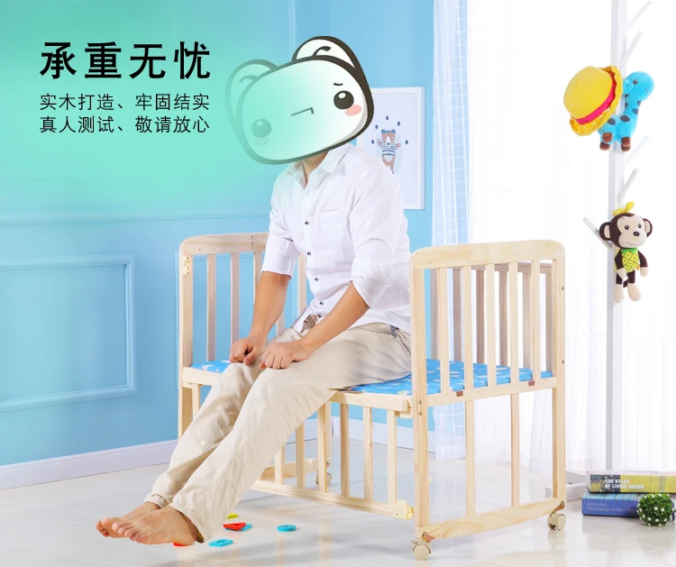 Baby Wooden Crib with Mosquito Net Baby Rocking Crib with Roller Newborn Infant Game Bed Computer Table Baby Cot Bedding Set