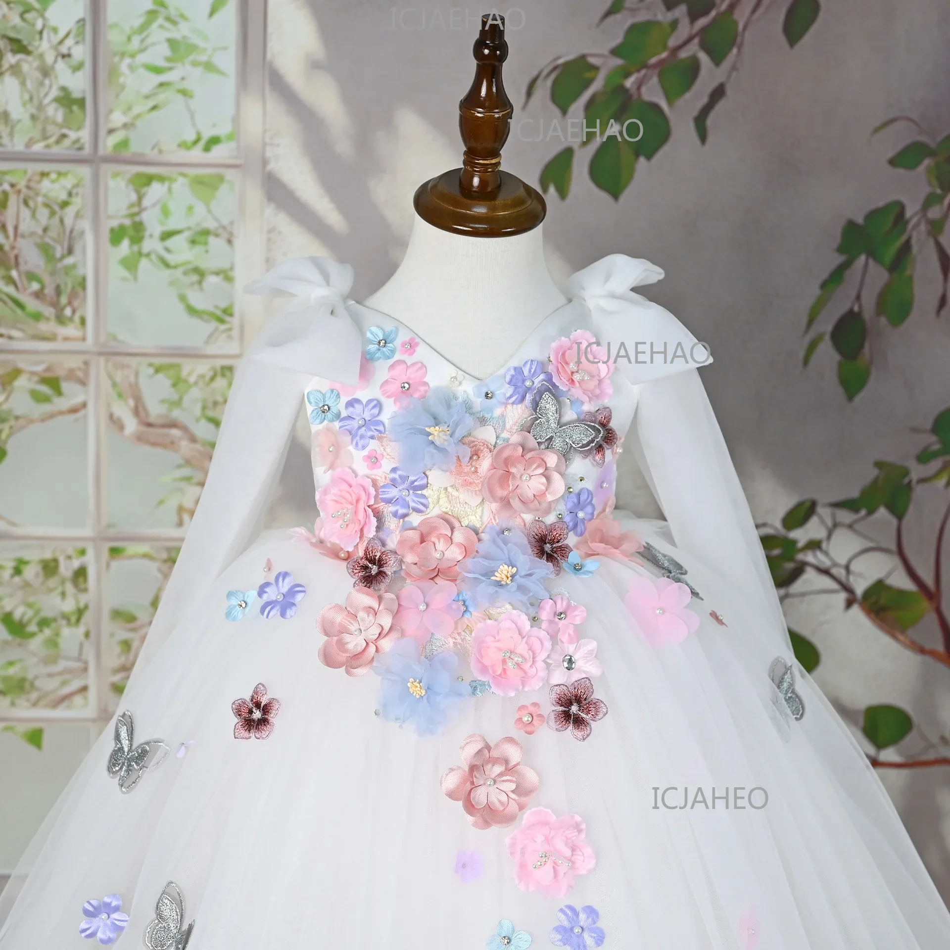 2026 Kids Handmade 3D Applique Tulle Sleeveless Dress New ChildrenGirl Party Banquet Clothes Girls Gown Princess Wedding Flower