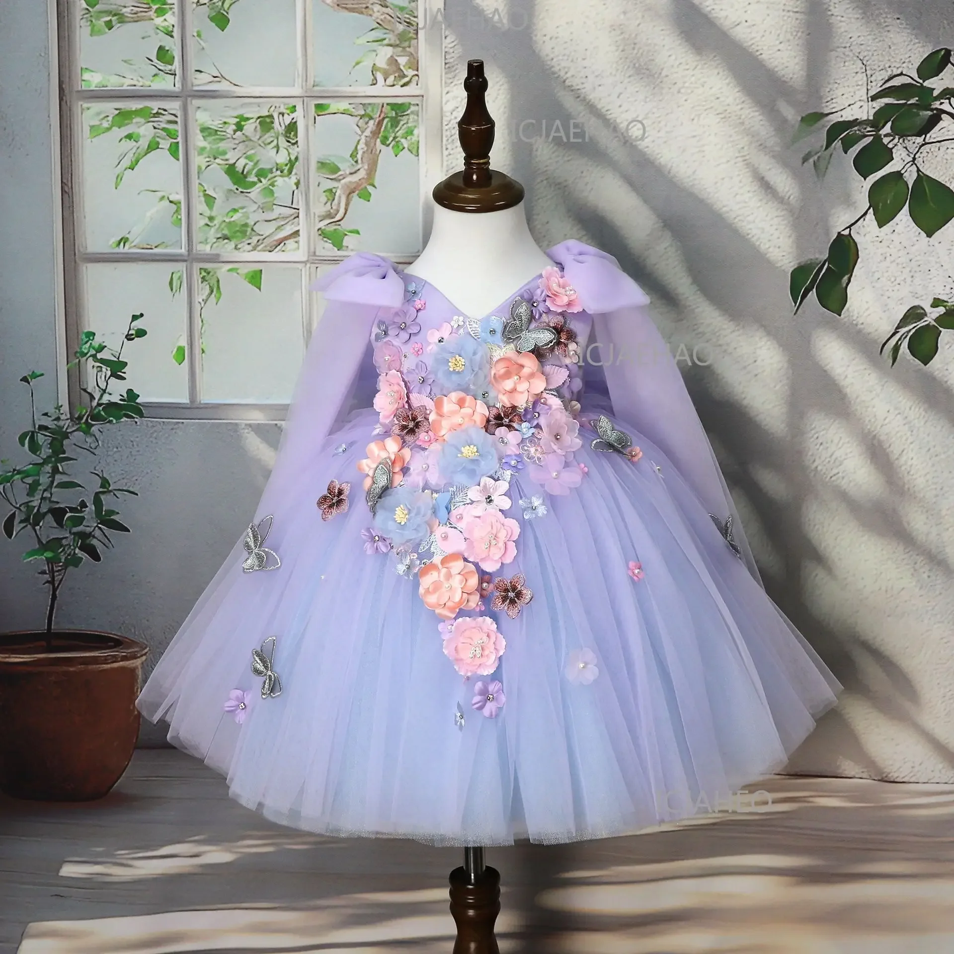 2026 Kids Handmade 3D Applique Tulle Sleeveless Dress New ChildrenGirl Party Banquet Clothes Girls Gown Princess Wedding Flower