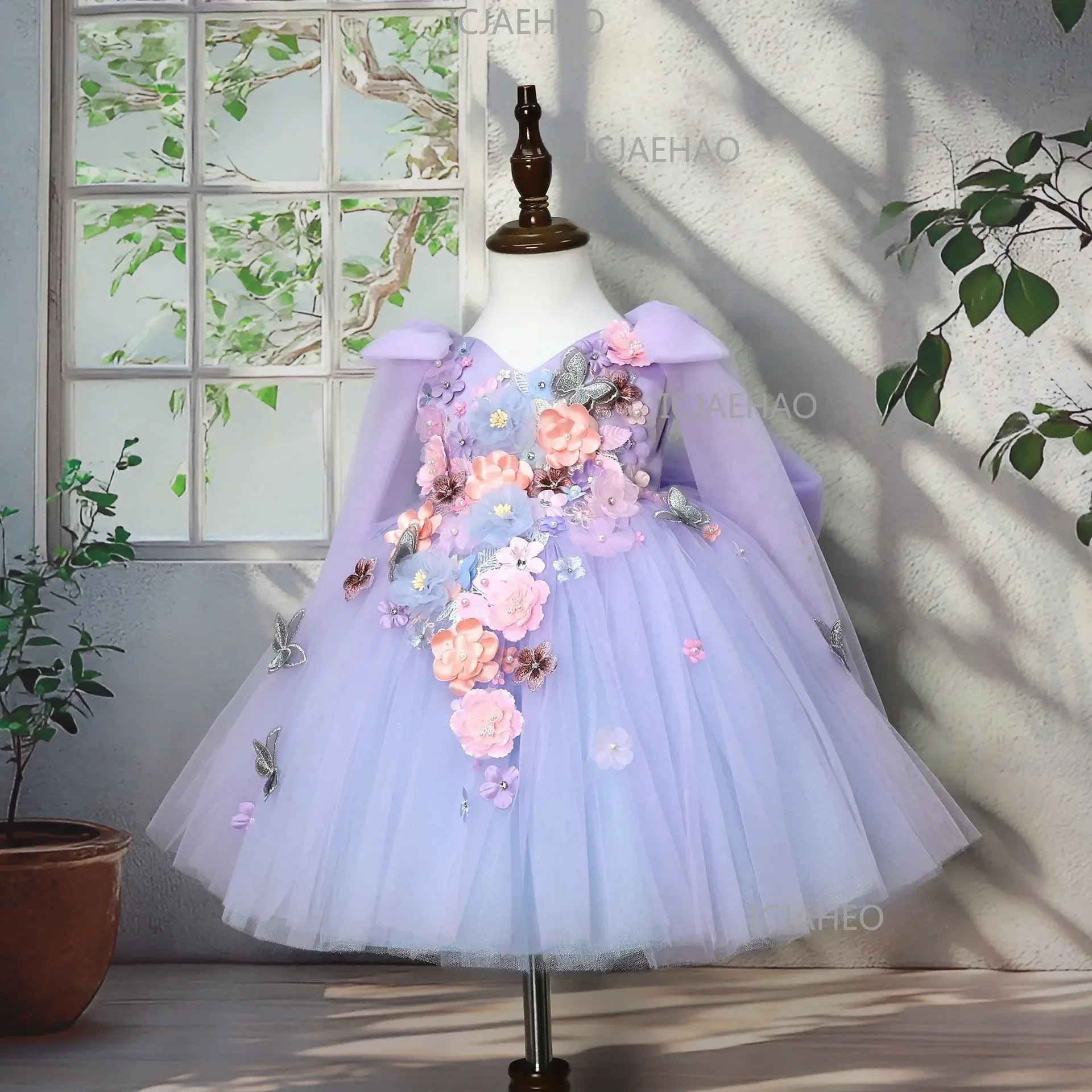 2026 Kids Handmade 3D Applique Tulle Sleeveless Dress New ChildrenGirl Party Banquet Clothes Girls Gown Princess Wedding Flower