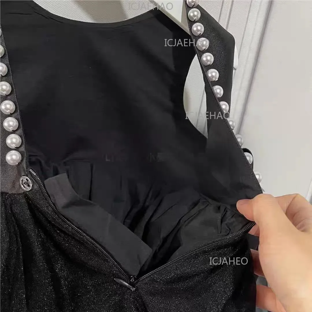 2026 Kids Host Runway Gown New Children Girls Black Satin Elegant Piano Fashion Evening Costume Violin Performance Show Dress