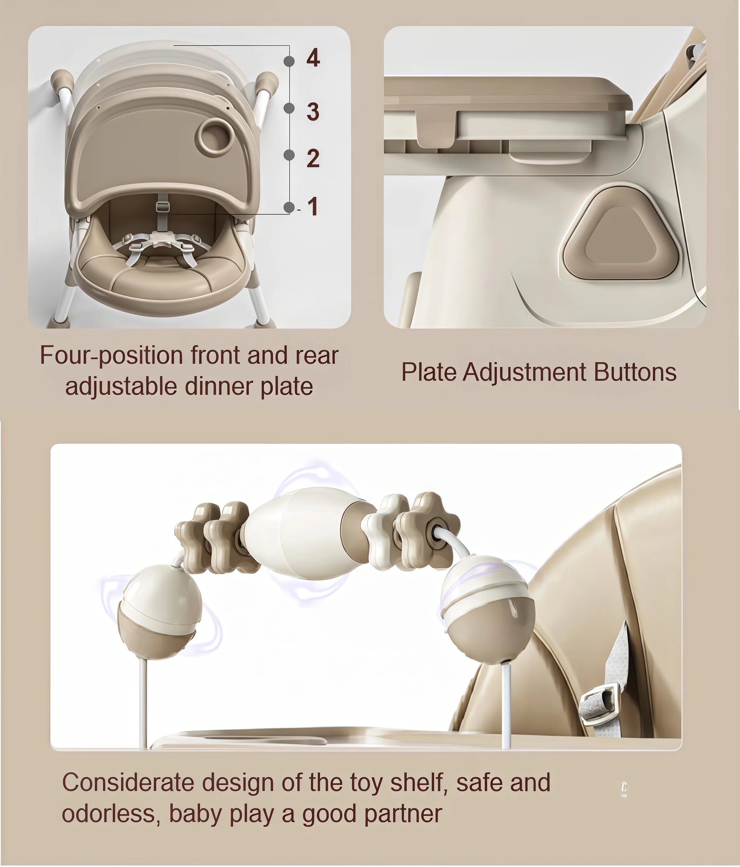 2 in 1 Baby High Chair Rocking Horse Convertible Feeding Seat for Toddler with Reclining Backrest Double Tray 5 Point Safety Harness Foldable Frame Swivel Wheels Storage Basket for Eating Playing and Rocking at Home