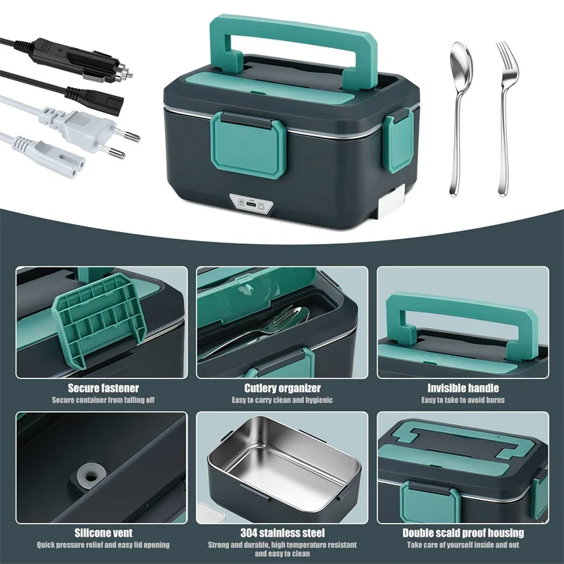 2-in-1 electric lunch box leak-proof portable food warmer microwave bento lunch box with stainless steel container