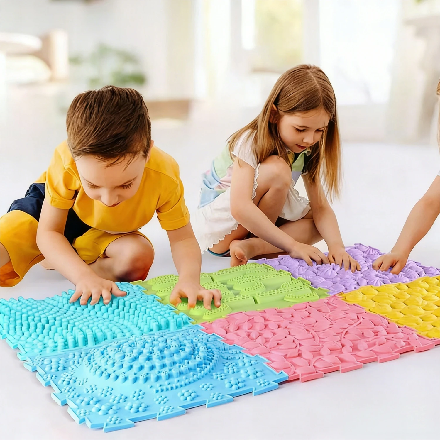 8-Piece Sensory Foot Massage Mat Puzzle – Orthopedic Textured Tiles for Flat Feet, Kids Adults, Reflexology & Sensory Integration