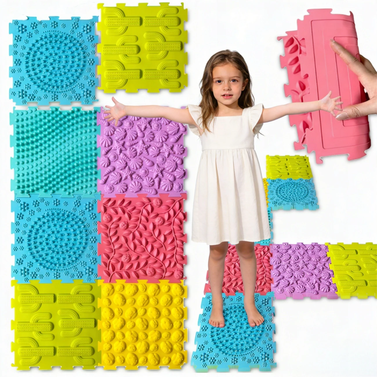 8-Piece Sensory Foot Massage Mat Puzzle – Orthopedic Textured Tiles for Flat Feet, Kids Adults, Reflexology & Sensory Integration