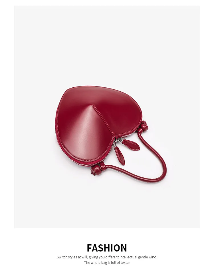 Heart Shaped Mini Top Handle Bag For Women Knotted Handle Zipper Closure Sweet Party Evening Crossbody Shoulder Purse