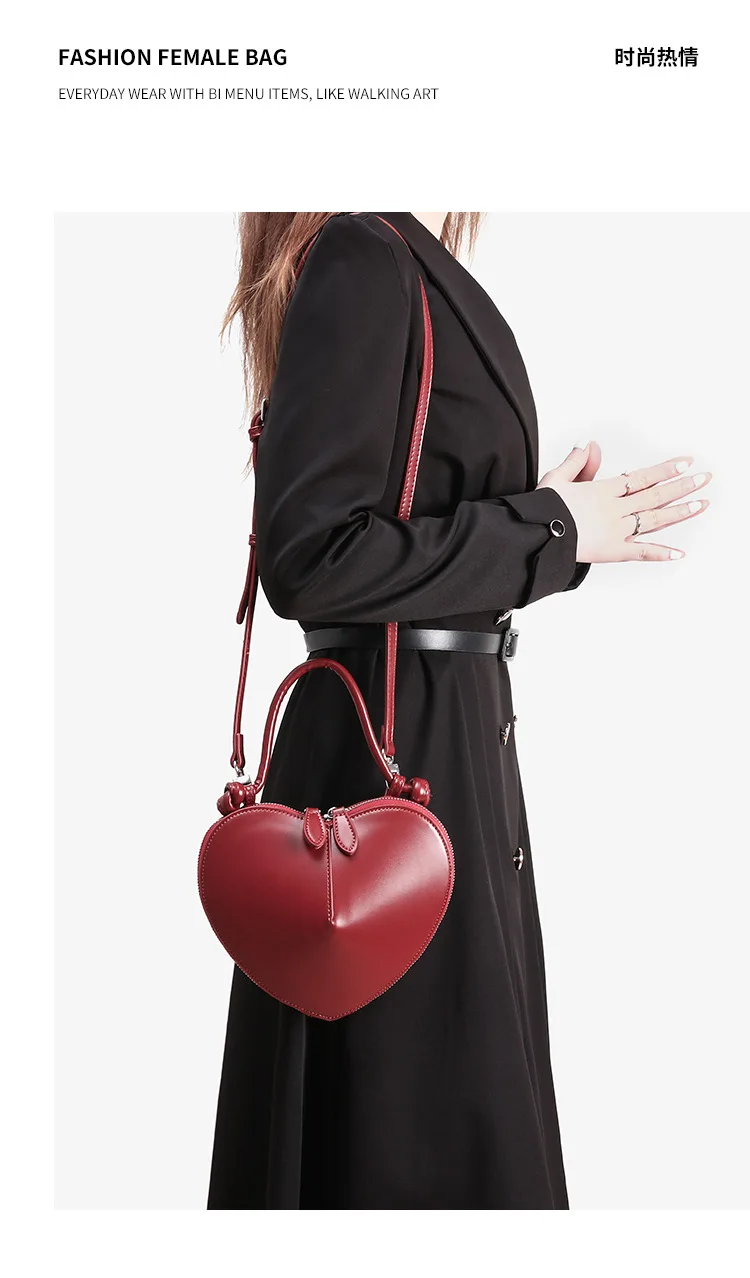 Heart Shaped Mini Top Handle Bag For Women Knotted Handle Zipper Closure Sweet Party Evening Crossbody Shoulder Purse