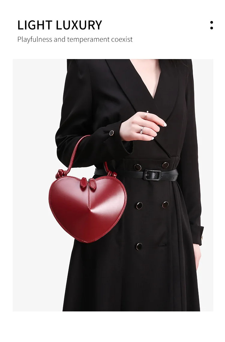 Heart Shaped Mini Top Handle Bag For Women Knotted Handle Zipper Closure Sweet Party Evening Crossbody Shoulder Purse