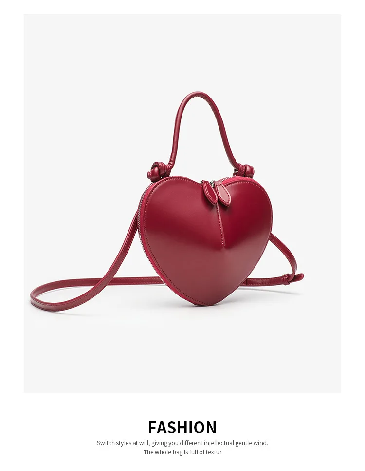 Heart Shaped Mini Top Handle Bag For Women Knotted Handle Zipper Closure Sweet Party Evening Crossbody Shoulder Purse