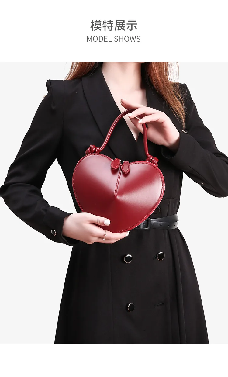 Heart Shaped Mini Top Handle Bag For Women Knotted Handle Zipper Closure Sweet Party Evening Crossbody Shoulder Purse