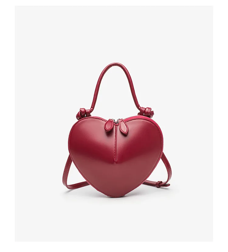 Heart Shaped Mini Top Handle Bag For Women Knotted Handle Zipper Closure Sweet Party Evening Crossbody Shoulder Purse