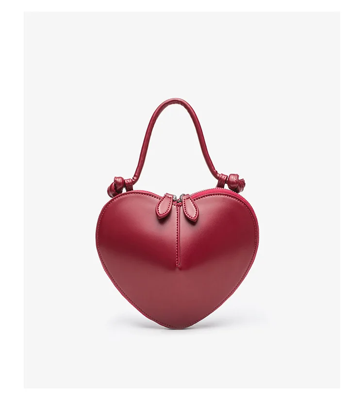 Heart Shaped Mini Top Handle Bag For Women Knotted Handle Zipper Closure Sweet Party Evening Crossbody Shoulder Purse