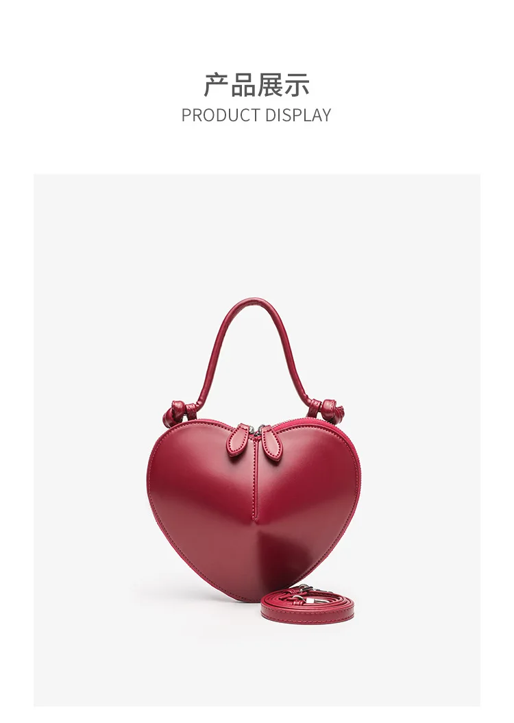Heart Shaped Mini Top Handle Bag For Women Knotted Handle Zipper Closure Sweet Party Evening Crossbody Shoulder Purse