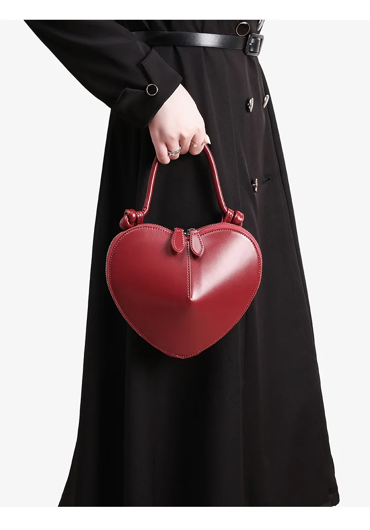 Heart Shaped Mini Top Handle Bag For Women Knotted Handle Zipper Closure Sweet Party Evening Crossbody Shoulder Purse