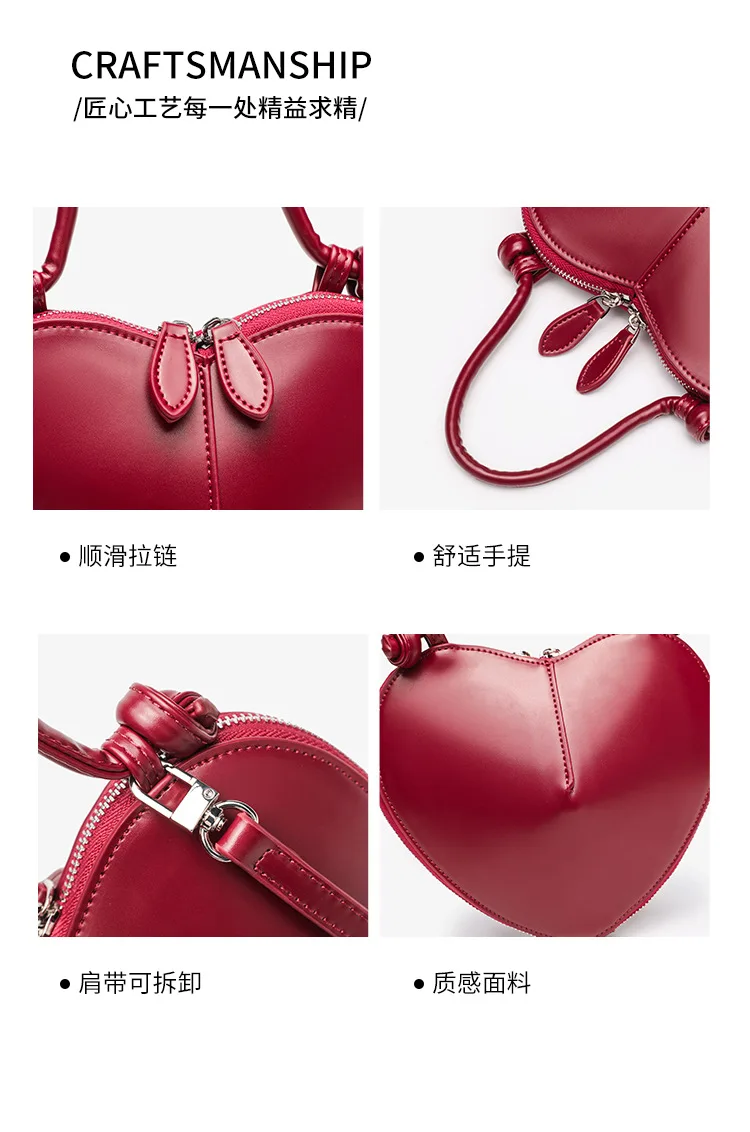 Heart Shaped Mini Top Handle Bag For Women Knotted Handle Zipper Closure Sweet Party Evening Crossbody Shoulder Purse