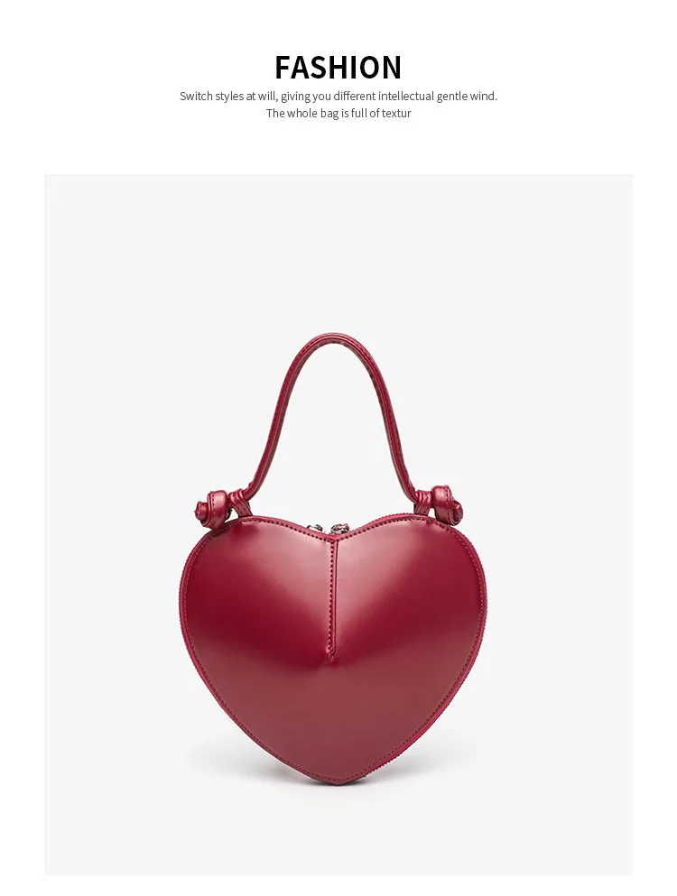 Heart Shaped Mini Top Handle Bag For Women Knotted Handle Zipper Closure Sweet Party Evening Crossbody Shoulder Purse