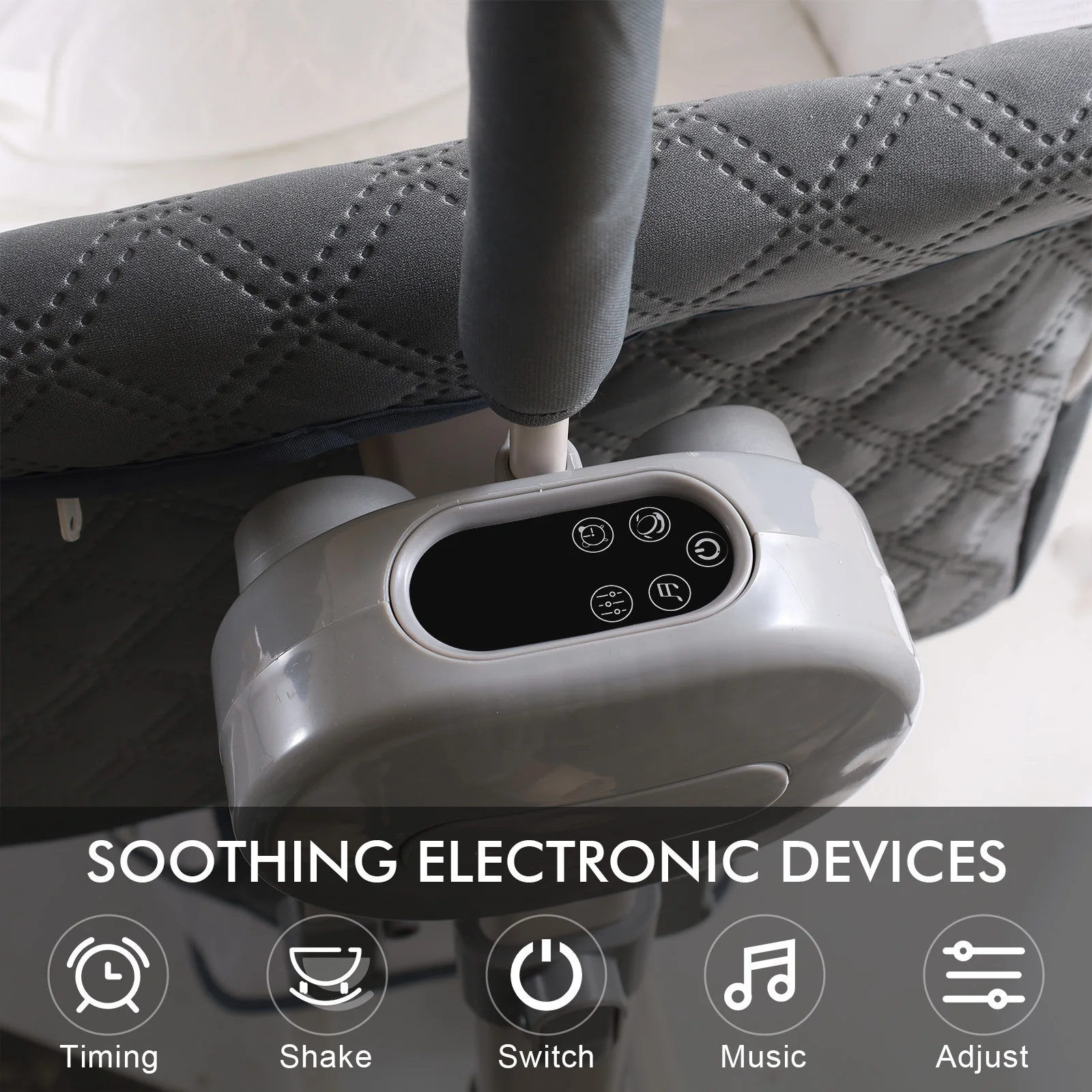 Electric Rocking Baby Crib with Remote Control Bluetooth Music 5 Swing Speeds Timer Adjustable Height Breathable Mesh Mattress Mosquito Net Storage Basket Lockable Wheels Automatic Cradle for Newborn Infant Nursery