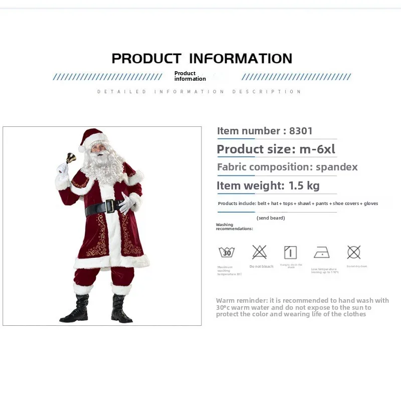 Christmas Couple Santa Costume M‑6XL Unisex Adult Role‑Playing Performance Suit for Xmas Themed Party Scene Layout Decoration