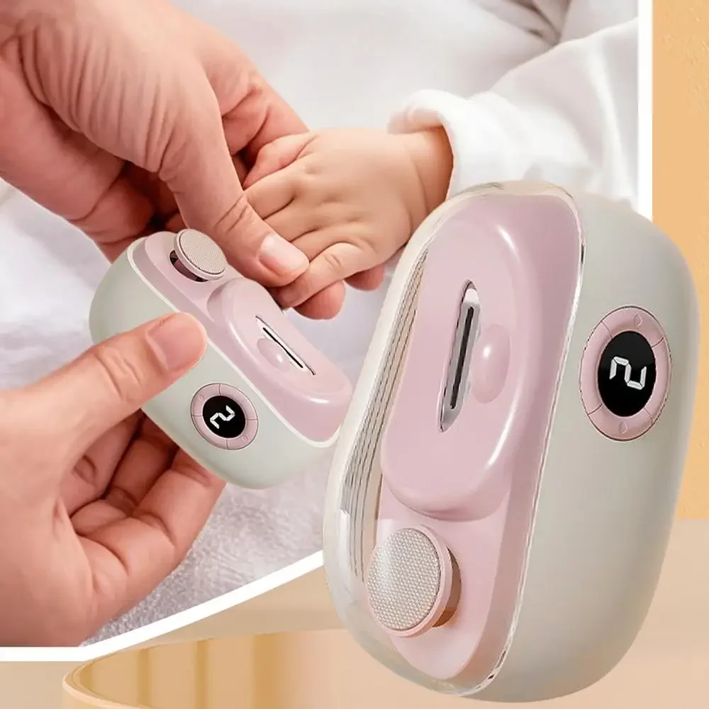 3 In 1 Electric Baby Nail Trimmer USB Rechargeable Automatic Polishing Nail Clipper LED Light 3 Speed Adjustable Household Nail Care Gadget