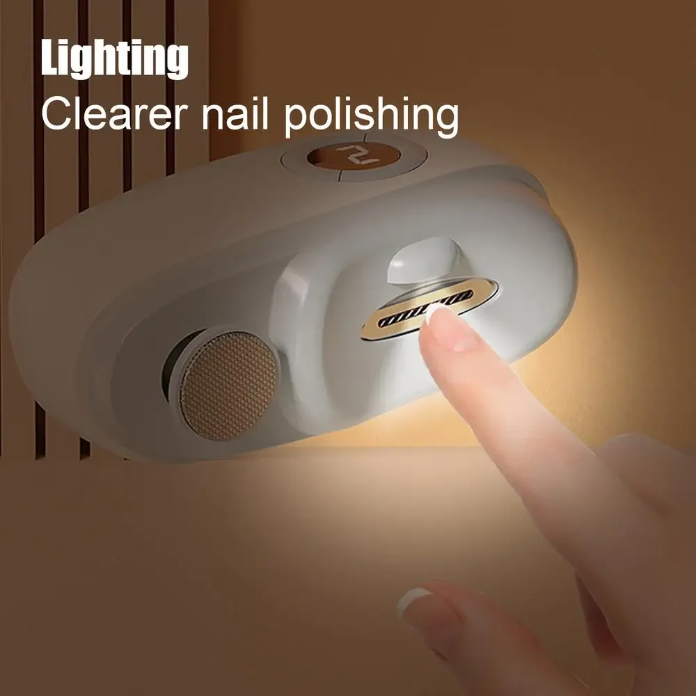 3 In 1 Electric Baby Nail Trimmer USB Rechargeable Automatic Polishing Nail Clipper LED Light 3 Speed Adjustable Household Nail Care Gadget