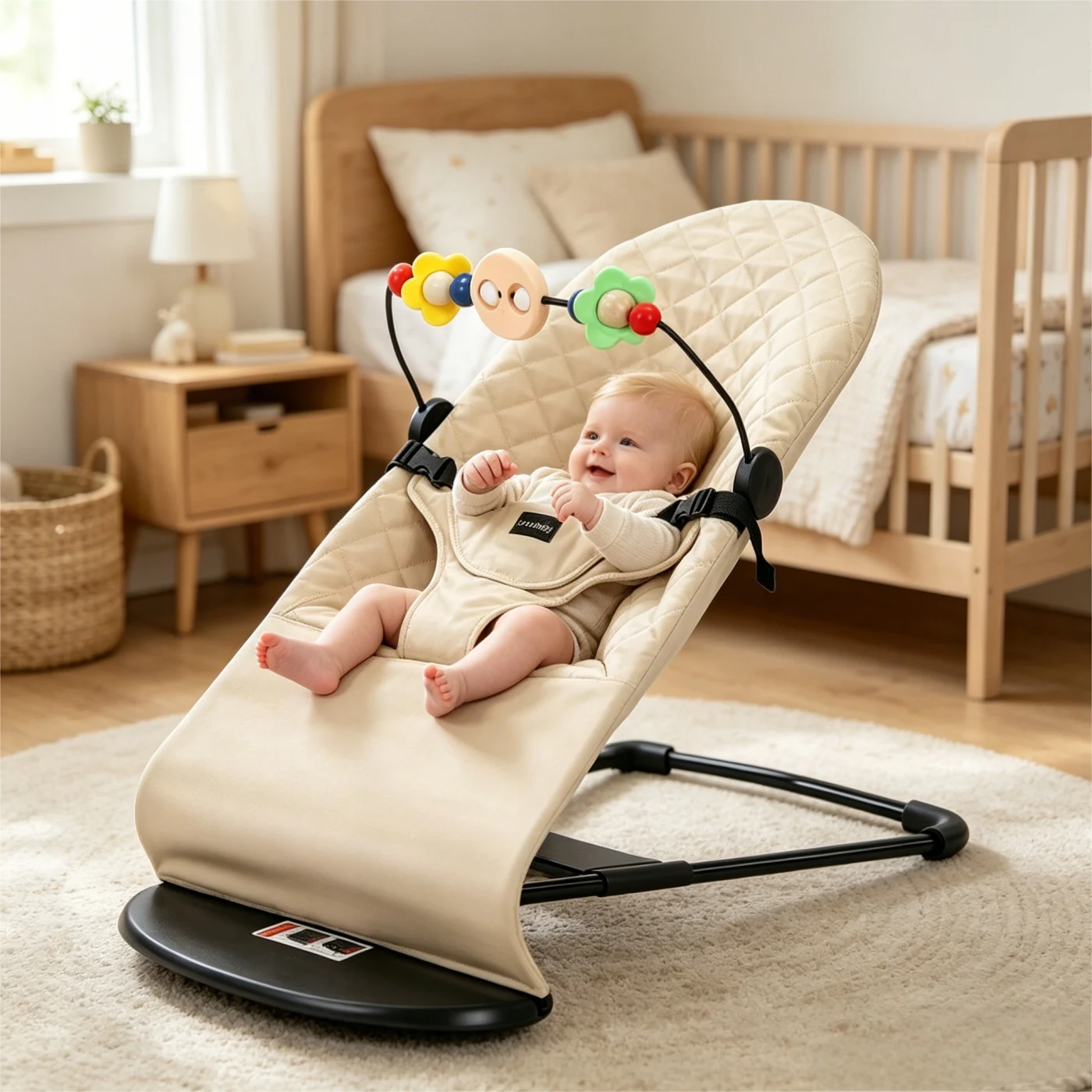 2-in-1 Foldable Baby Bouncer Lounger with Toy Bar – Adjustable Infant Rocker, Portable Newborn Cradle Seat 0-24 Months, Safety Certified