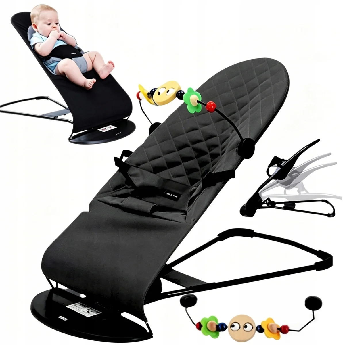 ▶ Foldable Baby Bouncer Lounger 2-in-1 – Adjustable Infant Rocker with Safety Harness, Portable Newborn Cradle Seat for 0-24 Months