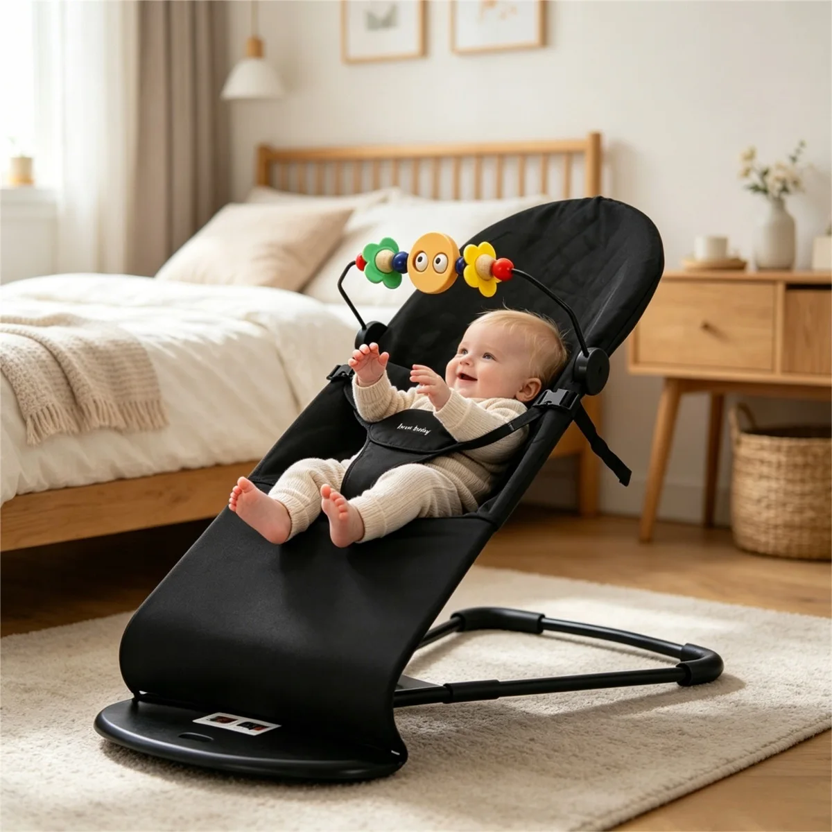 ▶ Foldable Baby Bouncer Lounger 2-in-1 – Adjustable Infant Rocker with Safety Harness, Portable Newborn Cradle Seat for 0-24 Months