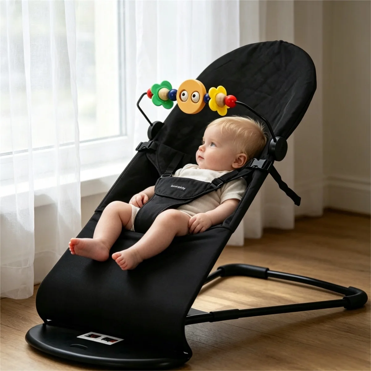 ▶ Foldable Baby Bouncer Lounger 2-in-1 – Adjustable Infant Rocker with Safety Harness, Portable Newborn Cradle Seat for 0-24 Months