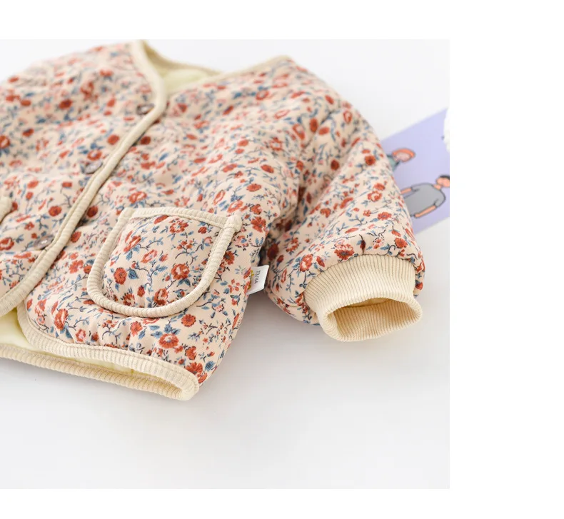 2026 Winter New Baby Warm Clothes Set Cute Leopard Floral Coat + Pants 2pcs Suit Vintage Baby Girl Outfits Infant Jacket Set