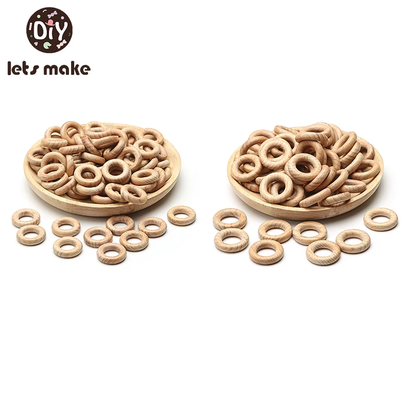 Let's Make 100pc 25/30mm Beech Wooden Ring Food Grade Wood Teether Children's Jewelry DIY Crafts Accessories Nursing Pendant