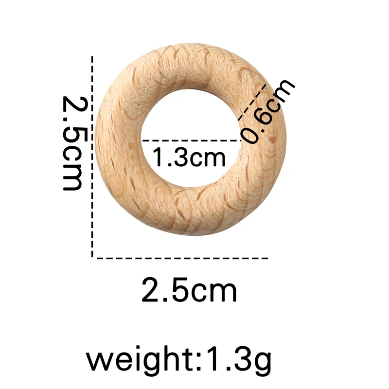 Let's Make 100pc 25/30mm Beech Wooden Ring Food Grade Wood Teether Children's Jewelry DIY Crafts Accessories Nursing Pendant