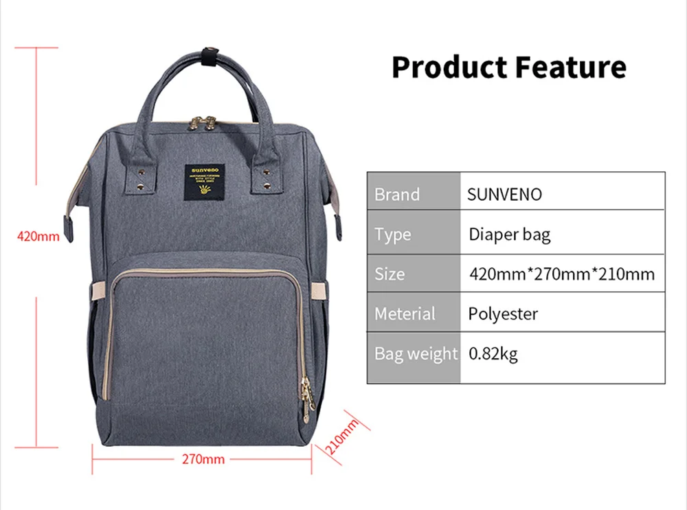 Sunveno Original Diaper Bag Travel Baby Bags Mommy Backpack Organizer Nappy Maternity Bag Mother Kids