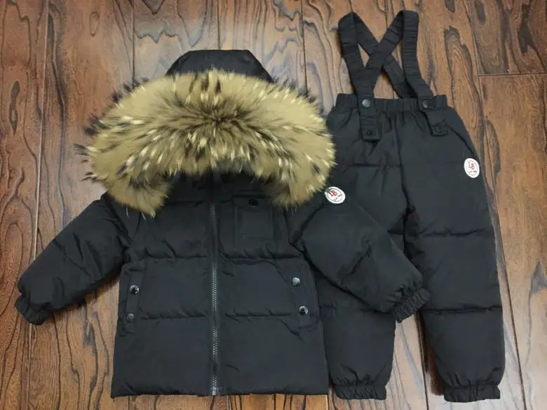Russian Winter Down Suit For Girls Warm Children Winter Suits Boys Duck Down Jacket+overalls 2 Pcs Clothing Set Kids Snow Wear