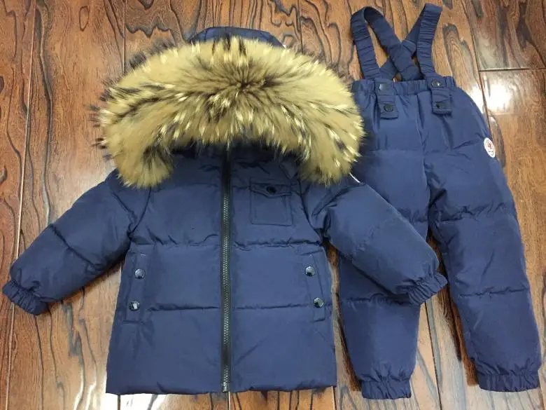 Russian Winter Down Suit For Girls Warm Children Winter Suits Boys Duck Down Jacket+overalls 2 Pcs Clothing Set Kids Snow Wear