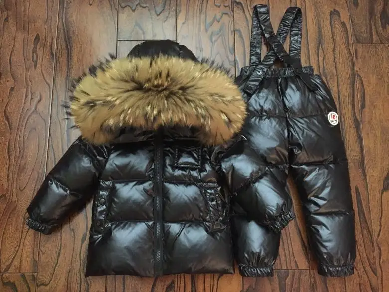 Russian Winter Down Suit For Girls Warm Children Winter Suits Boys Duck Down Jacket+overalls 2 Pcs Clothing Set Kids Snow Wear