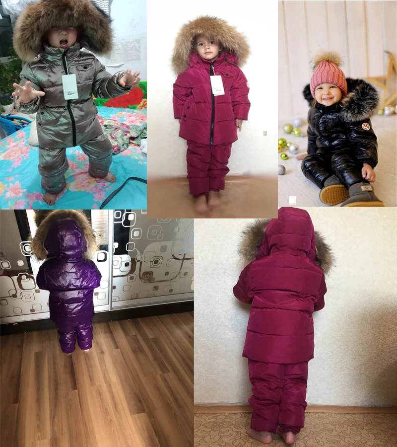 Russian Winter Down Suit For Girls Warm Children Winter Suits Boys Duck Down Jacket+overalls 2 Pcs Clothing Set Kids Snow Wear