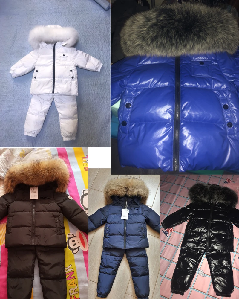 Russian Winter Down Suit For Girls Warm Children Winter Suits Boys Duck Down Jacket+overalls 2 Pcs Clothing Set Kids Snow Wear