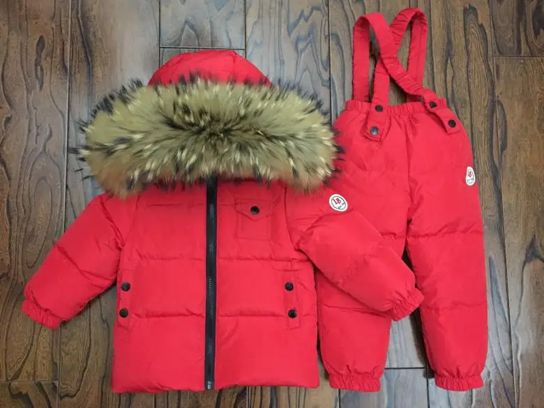 Russian Winter Down Suit For Girls Warm Children Winter Suits Boys Duck Down Jacket+overalls 2 Pcs Clothing Set Kids Snow Wear