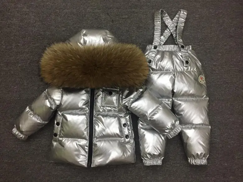 Russian Winter Down Suit For Girls Warm Children Winter Suits Boys Duck Down Jacket+overalls 2 Pcs Clothing Set Kids Snow Wear