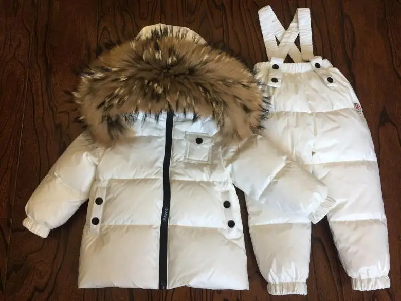 Russian Winter Down Suit For Girls Warm Children Winter Suits Boys Duck Down Jacket+overalls 2 Pcs Clothing Set Kids Snow Wear