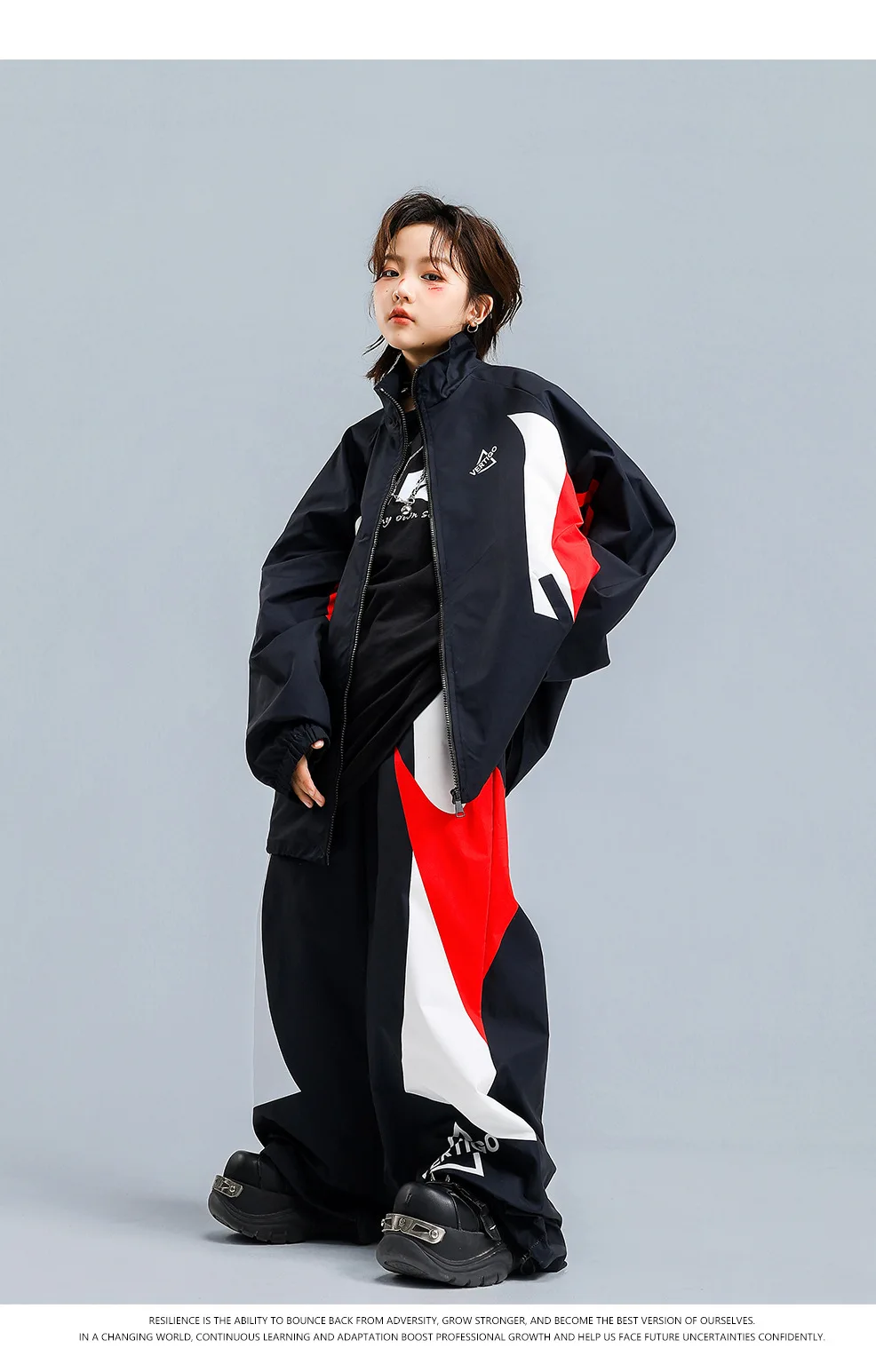 Children Streetwear Hip Hop Boys Girls Loose Casual Sport Jacket Pant Sets Kids Coat Trousers Tracksuits Stage Clothes Costumes