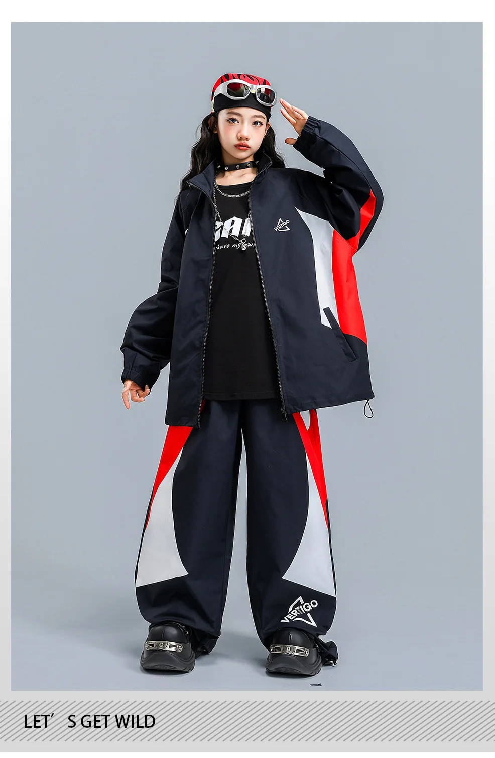 Children Streetwear Hip Hop Boys Girls Loose Casual Sport Jacket Pant Sets Kids Coat Trousers Tracksuits Stage Clothes Costumes