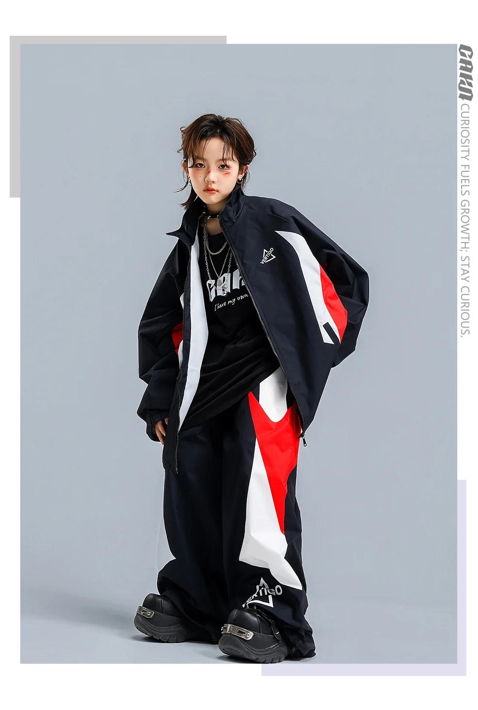 Children Streetwear Hip Hop Boys Girls Loose Casual Sport Jacket Pant Sets Kids Coat Trousers Tracksuits Stage Clothes Costumes