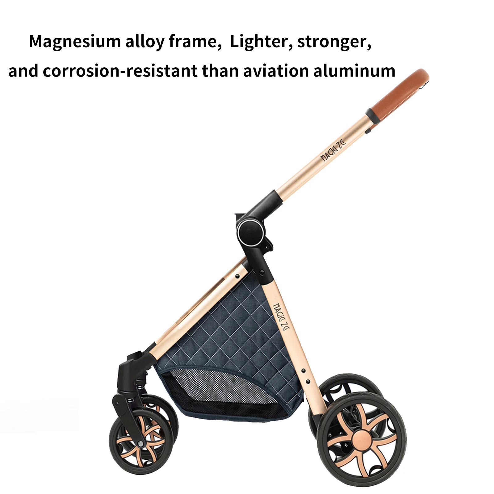 One-Hand Easy Foldable Baby Stroller with 6 Free Accessories - Reversible High Landscape Infant Carriage, Convertible Sitting Lying Bassinet Pram, Compact Travel System Pushchair with Storage Basket & Rain Cover for 0-4 Years